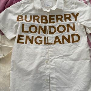 Burberry White Shirt with Bold Brown Lettering